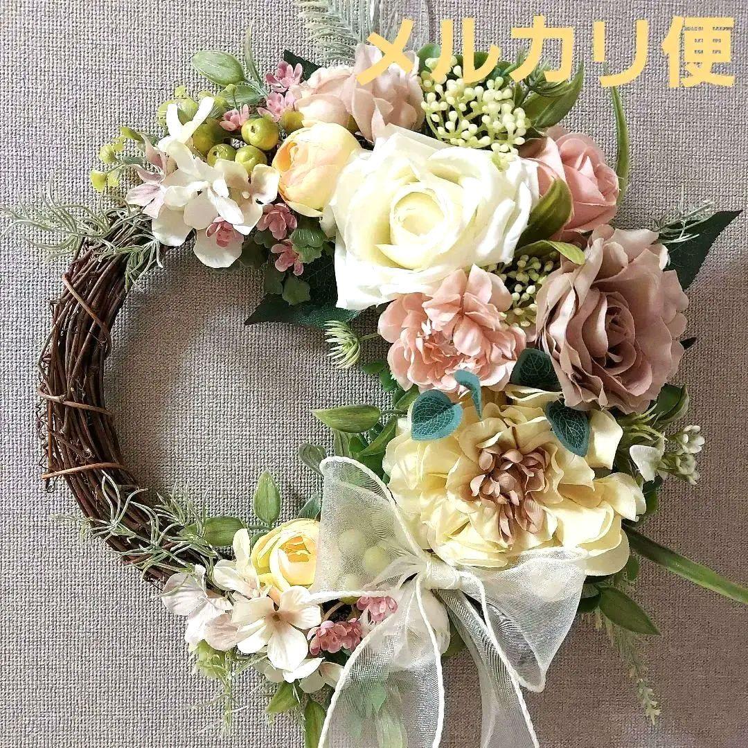 フラワーリース 夏めく14 爽やかで可憐なお花たち2 造花 玄関リース