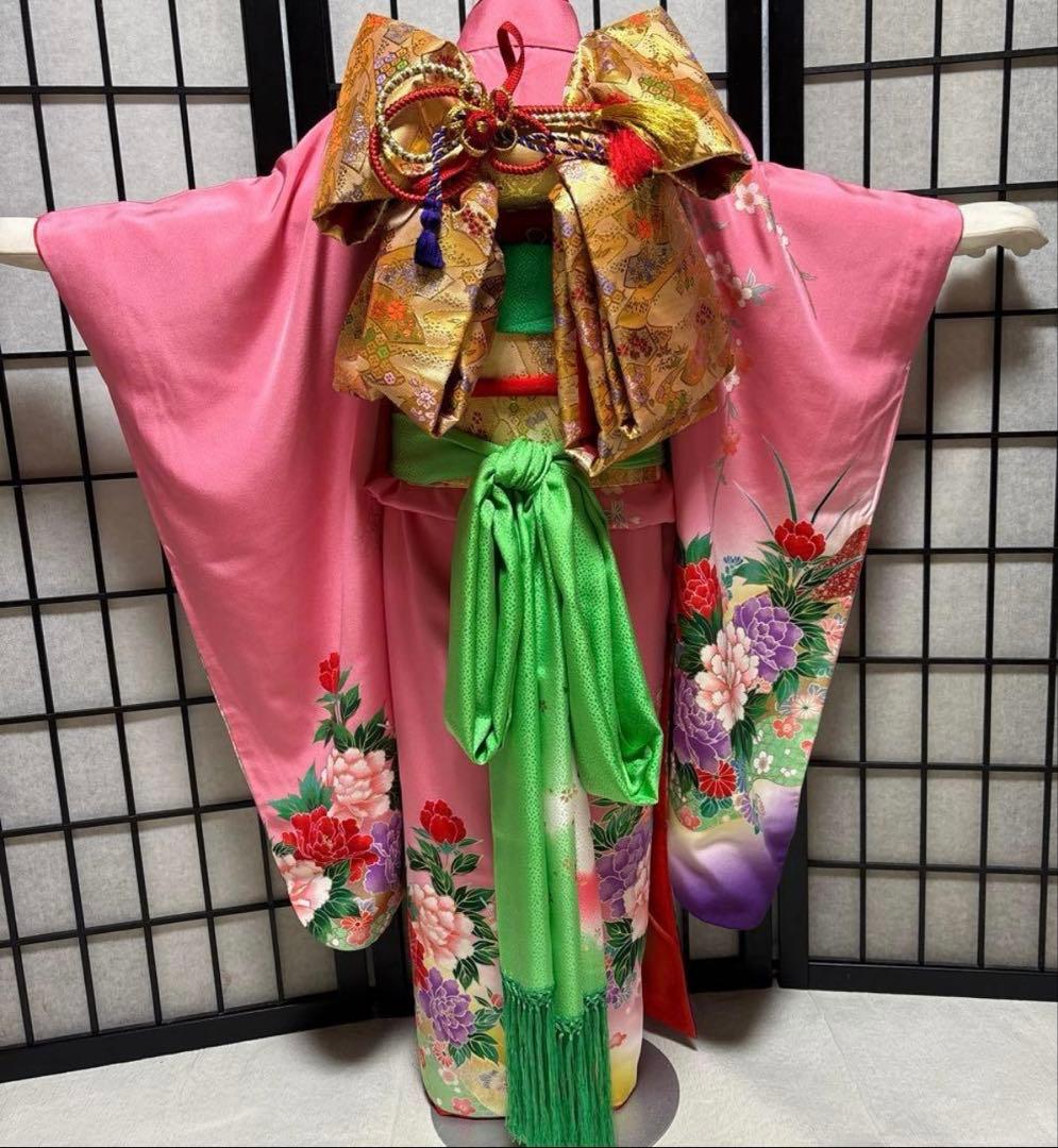 七五三　着物セット　7歳　ピンク色　紫色　正絹　美品
