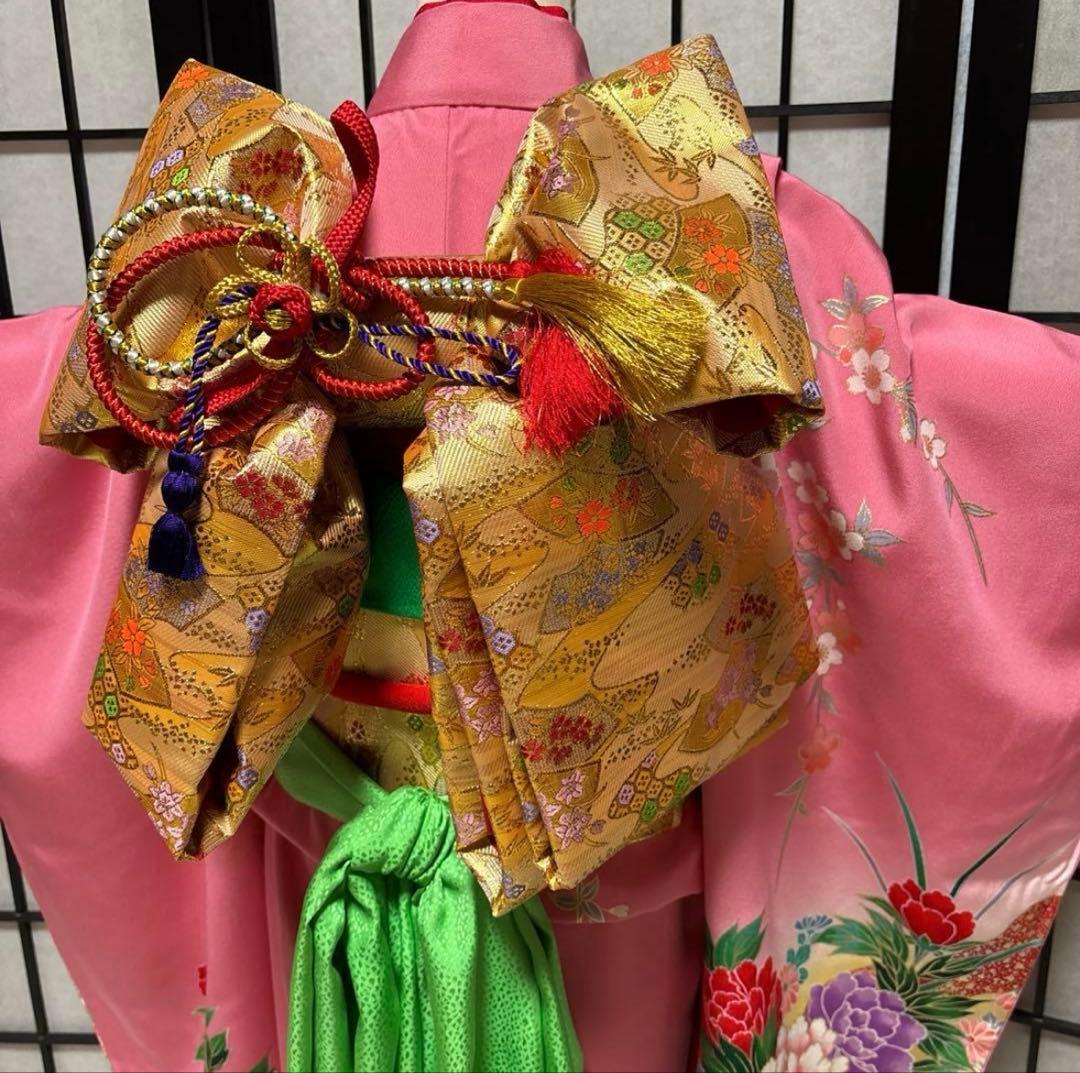 七五三　着物セット　7歳　ピンク色　紫色　正絹　美品