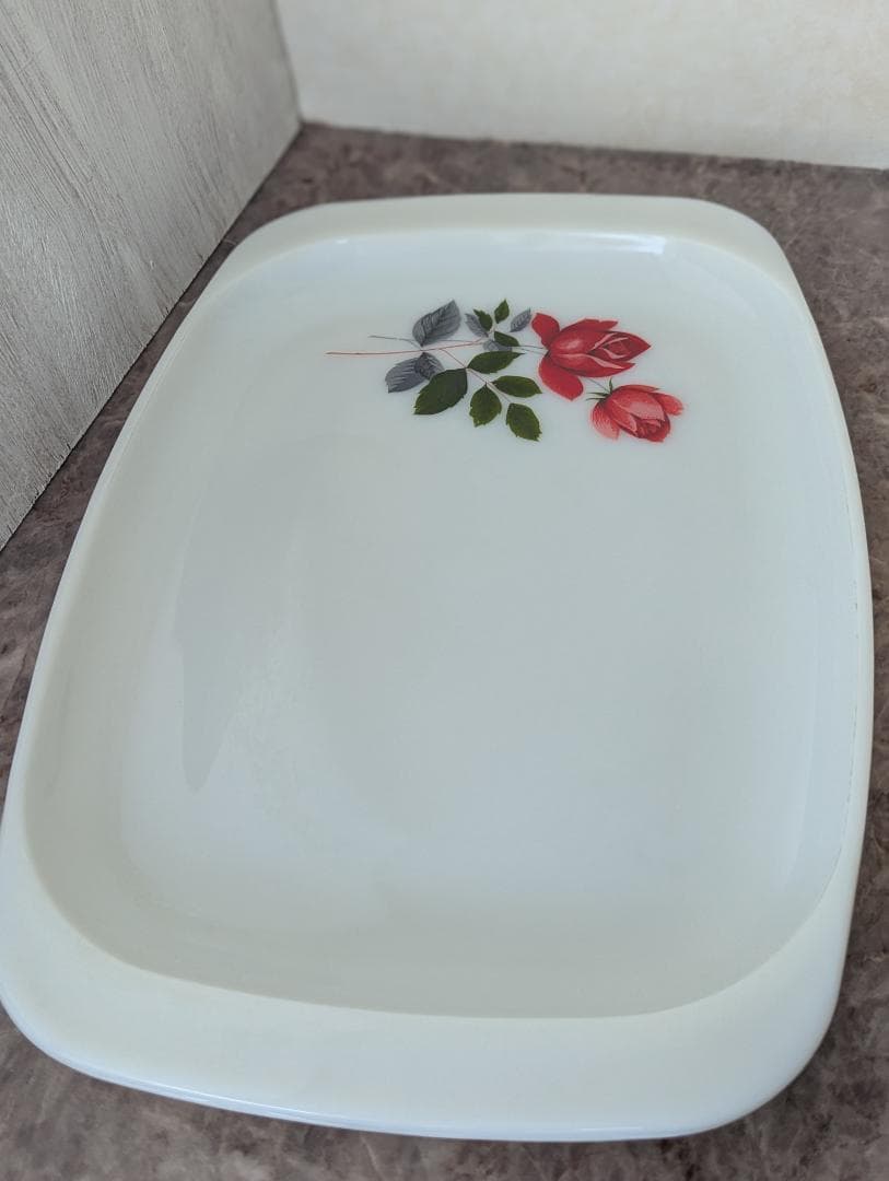 オールドパイレックスJAJ PYREX 大皿 ミルクガラス June Rose