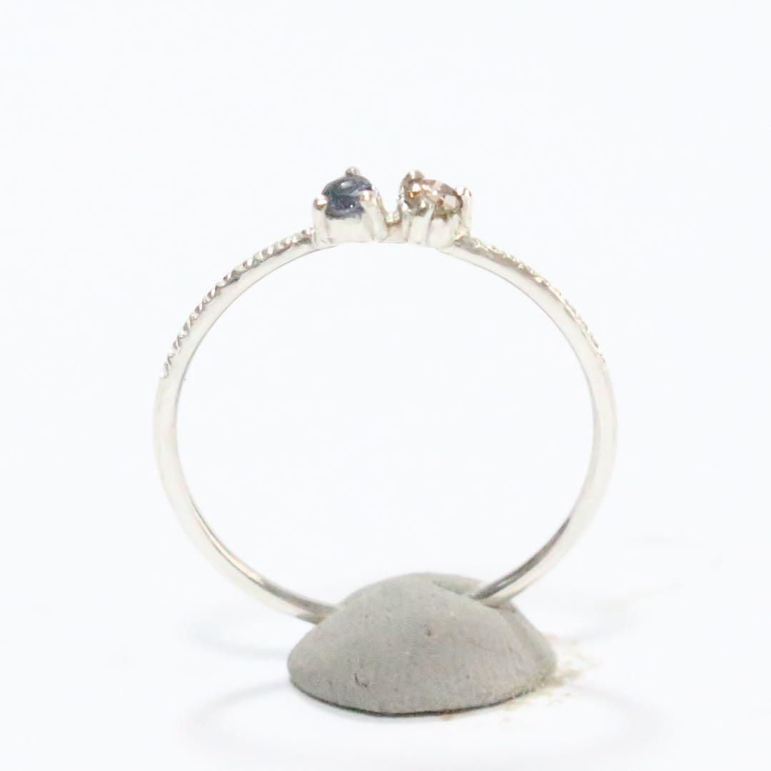 カラーチェンジガーネットとブラウンダイヤモンド細身ミル打ちシルバーリング10号