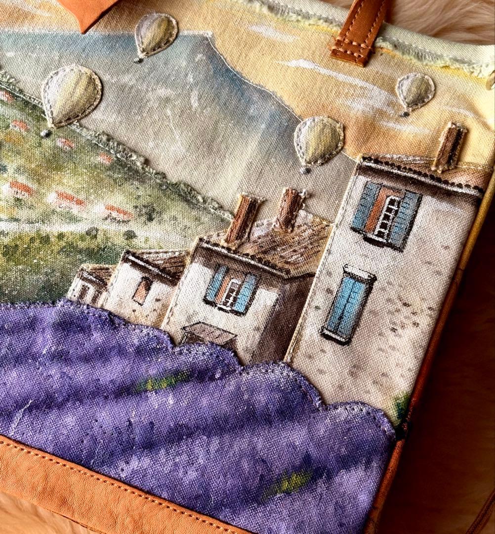 (手づくり)\"最高の場所へ\"絵画ハンドショルダーバッグ/刺繍