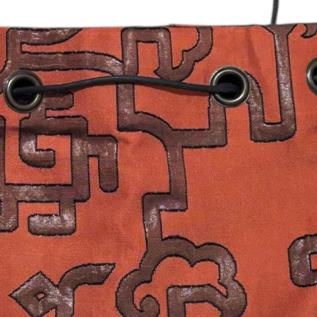 YAACC handwork 巾着ショルダーバッグ レザー調 総柄 ハンドメイド