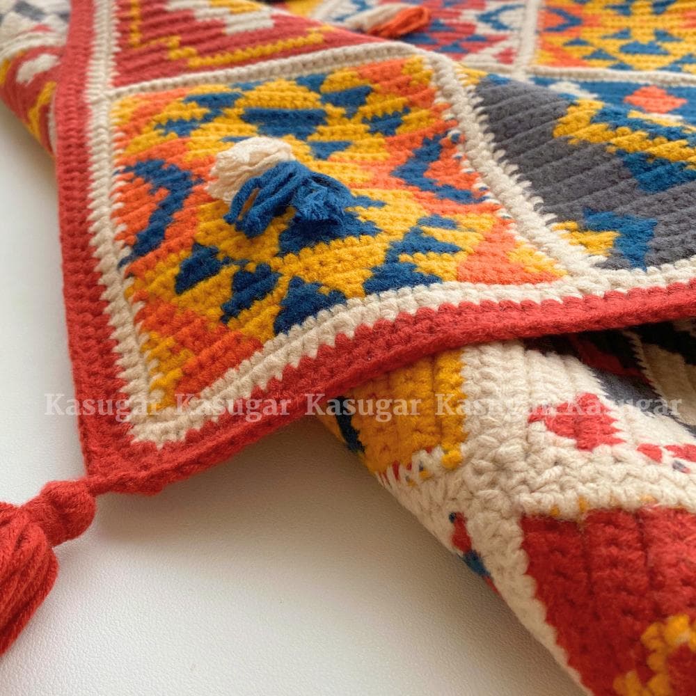 かぎ針編み INDIAN-N エスニック マルチカバー ひざかけ こたつカバー