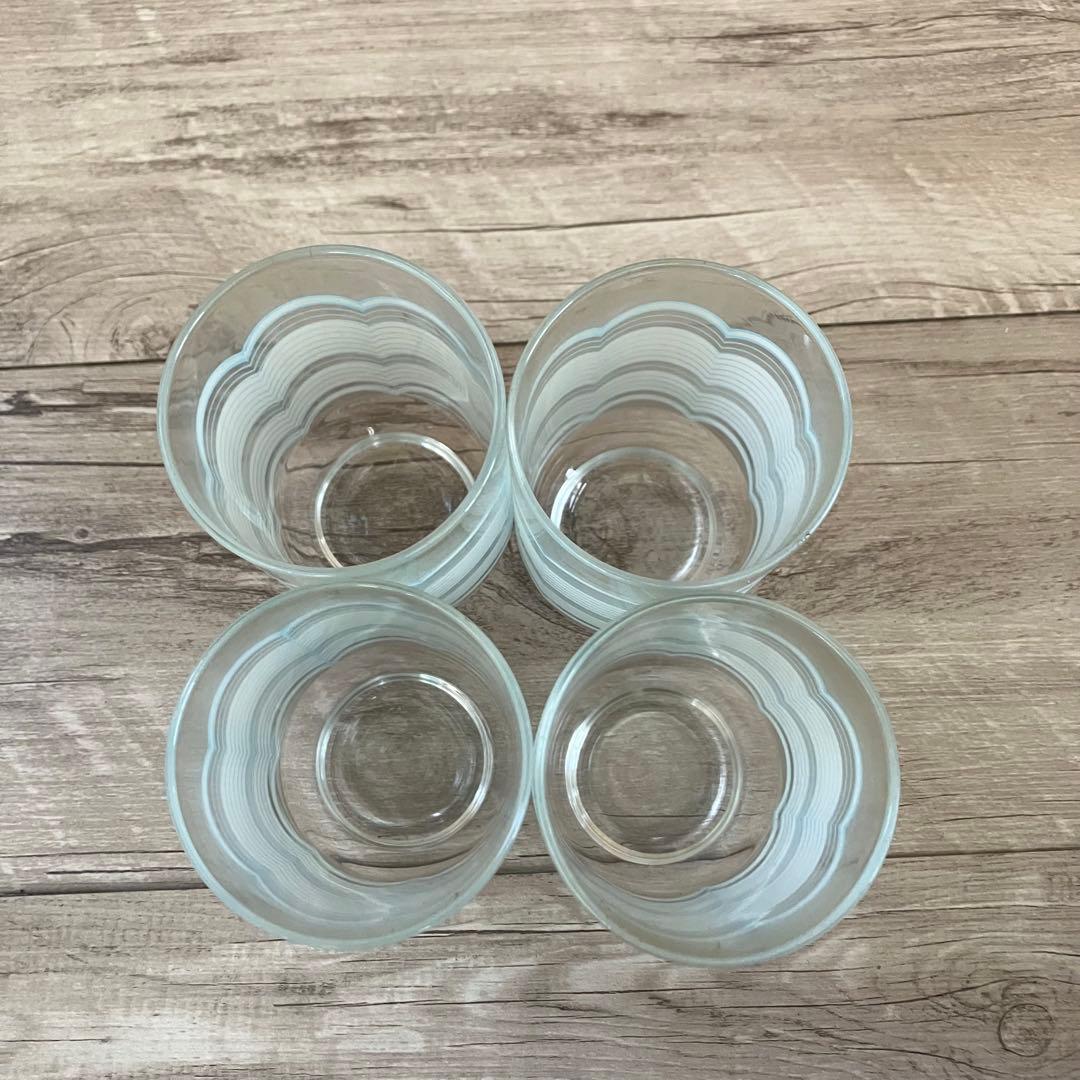 E-1 【昭和レトロ】水色 波模様 グラス 10客セット（箱入り） アンティーク