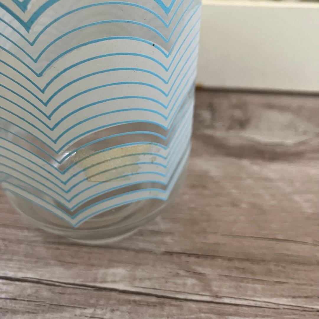 E-1 【昭和レトロ】水色 波模様 グラス 10客セット（箱入り） アンティーク