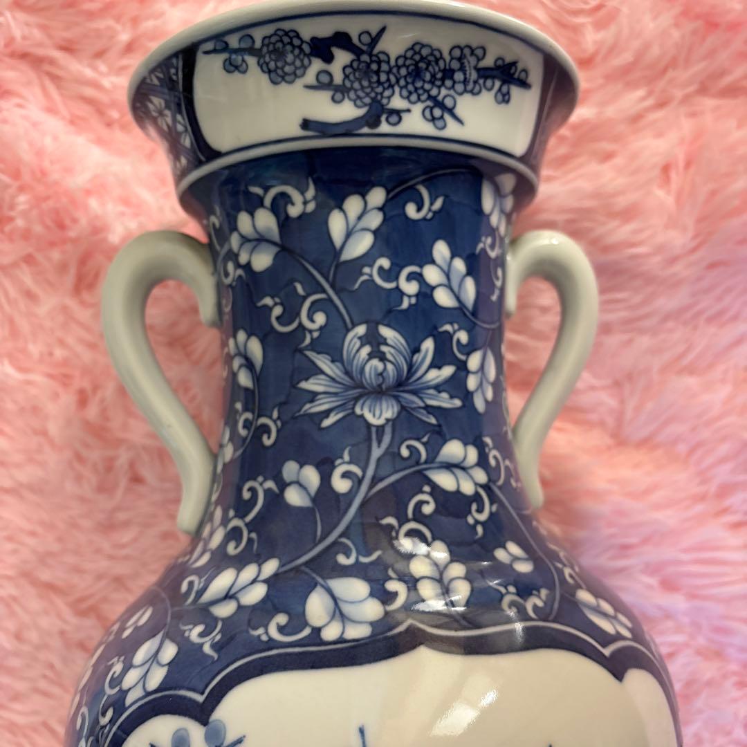 大きい⭕️人気！飾壺　染付　松青　花　花瓶　壺　大壺　古美術品　骨董品　青