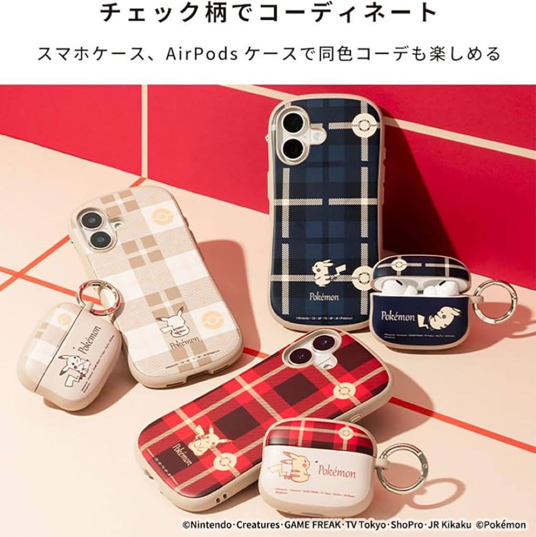 新品 iFace ポケモン iPhone16 チェックベージュ かわいい ケース