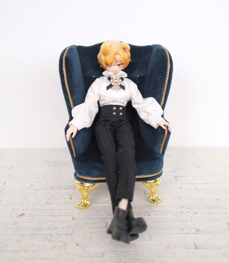1/8サイズ ドール用ウィングチェア1人用 オールドブルー 椅子