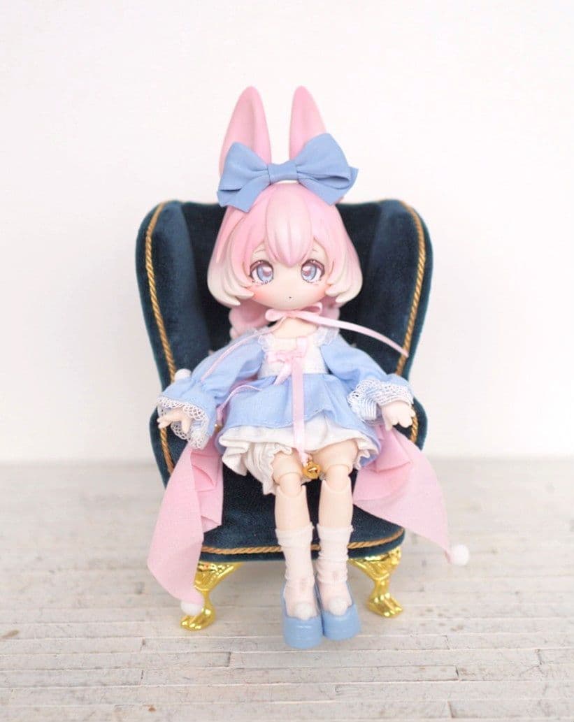 1/8サイズ ドール用ウィングチェア1人用 オールドブルー 椅子