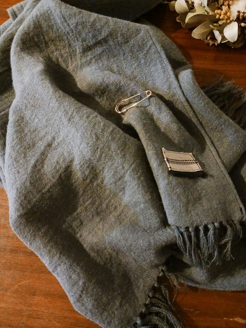 ハンドメイド✰⋆。リネンウールのロングマフラー/グレー