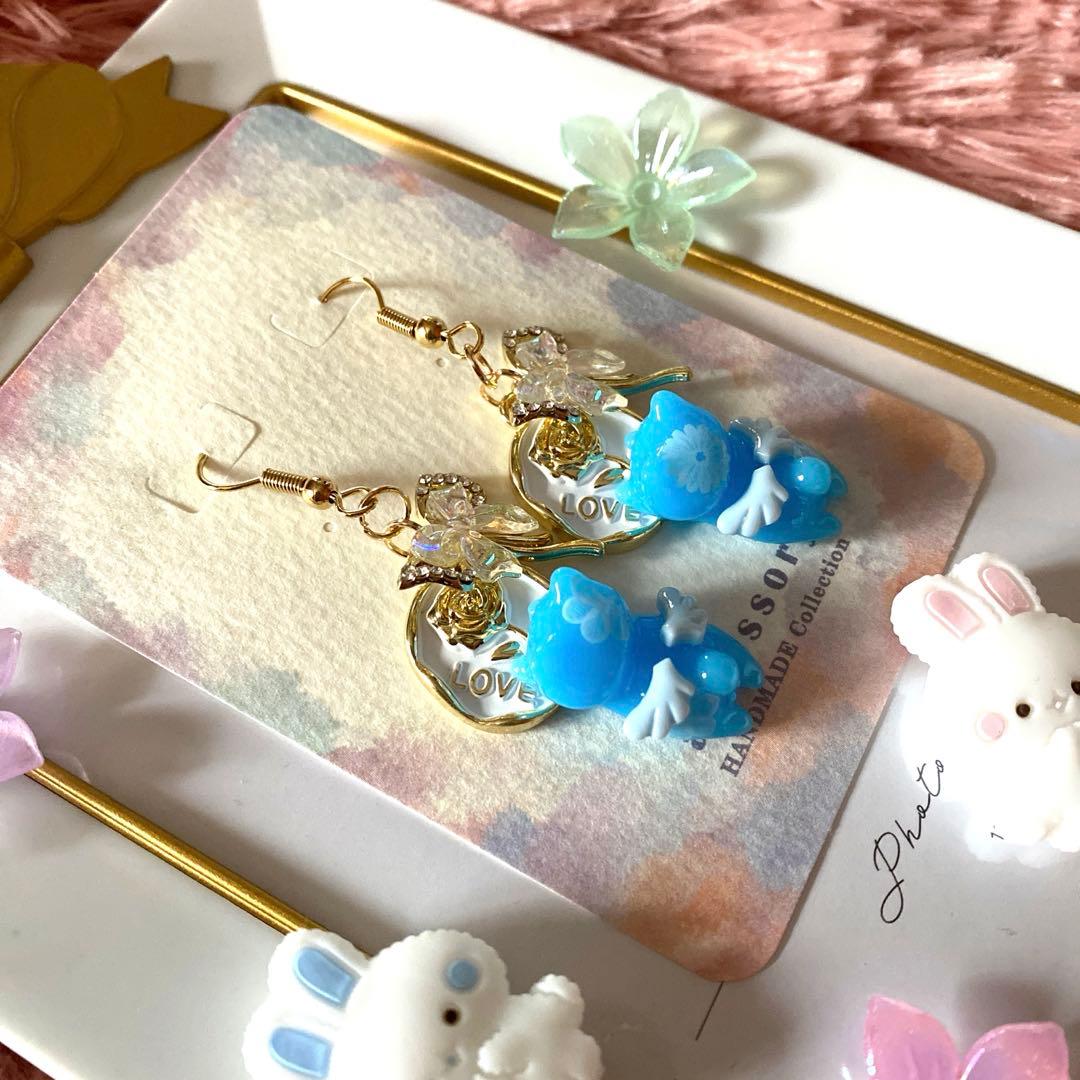 ☆リボンが素敵な爽やか天使猫ちゃんピアス☆