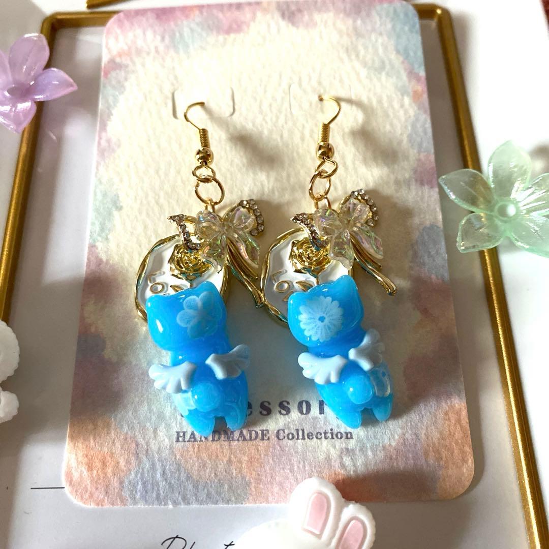 ☆リボンが素敵な爽やか天使猫ちゃんピアス☆
