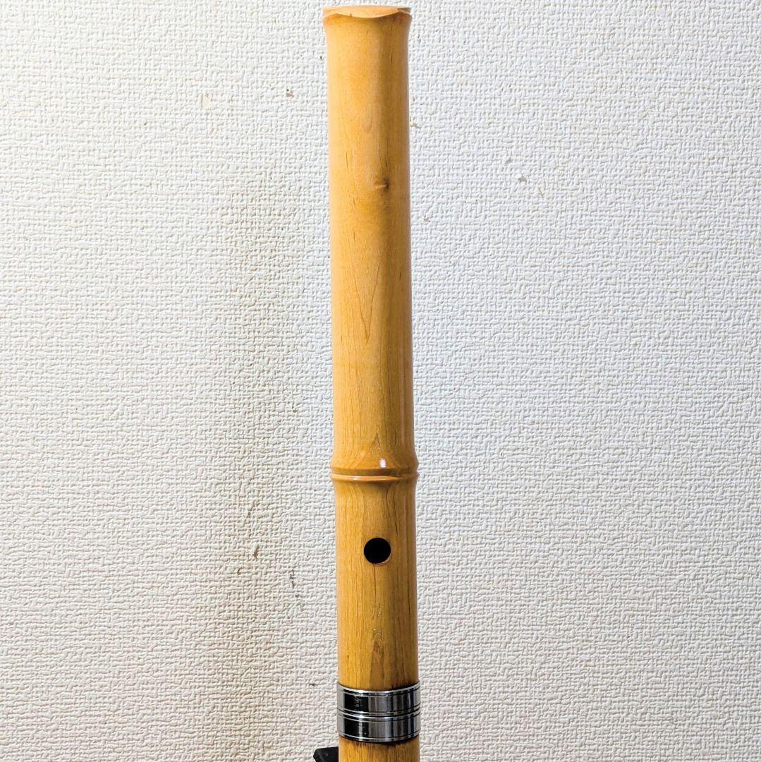 未使用級　木製尺八 清風印アリ　一尺八寸　約54.5cm　歌口　銀巻き