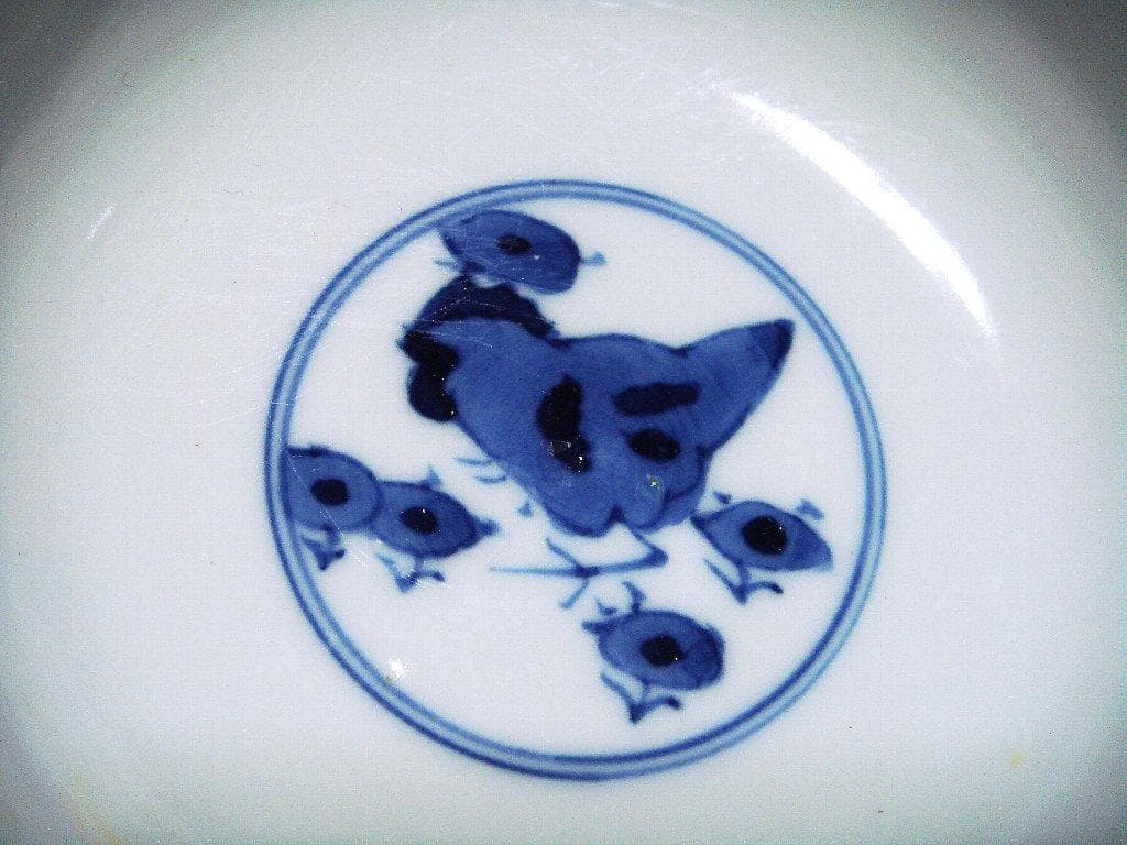 929『染付 鶏 蓋茶碗』　/骨董品 古美術 アンティーク 古玩