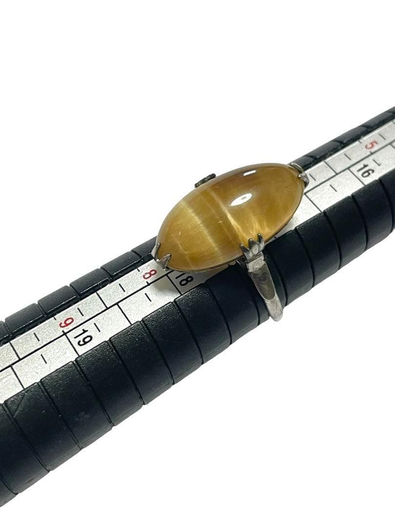 天然石　タイガーアイ　シルバー　14号　ハンドメイド　デザインリング　大粒