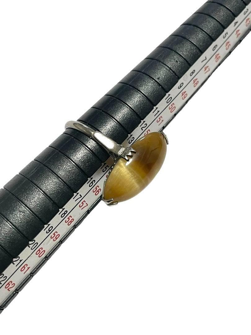 天然石　タイガーアイ　シルバー　14号　ハンドメイド　デザインリング　大粒