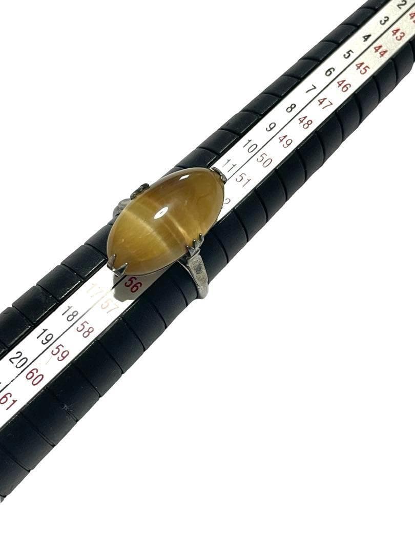 天然石　タイガーアイ　シルバー　14号　ハンドメイド　デザインリング　大粒
