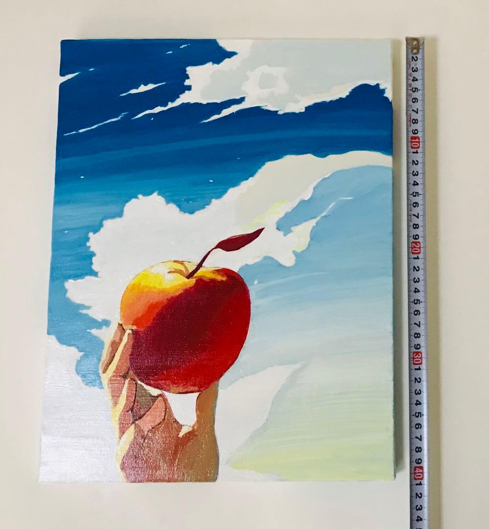 【原画】真夏の青空とリンゴ　アクリル画　F6キャンバス　ハンドメイド　一点物