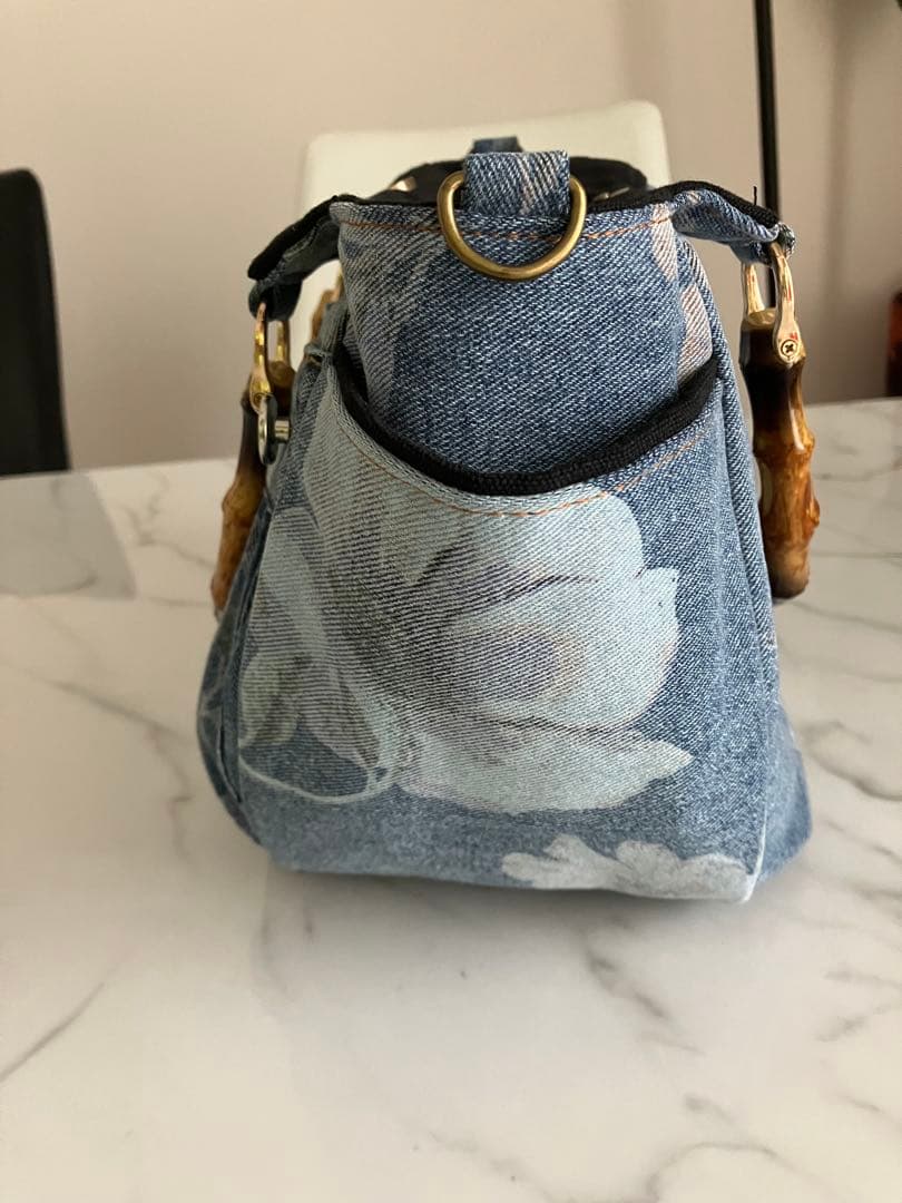 852 あつこ　花柄デニムリメイクバック　ハンドメイド