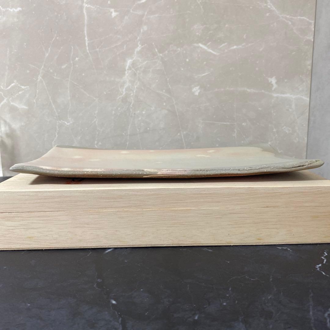 未使用品　32cm×18cm 萩角皿　七代　岡田仙舟　共箱