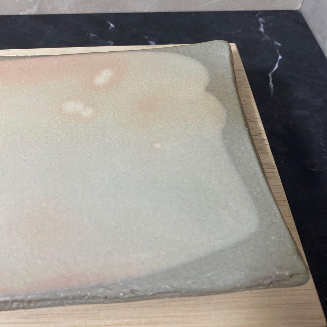 未使用品　32cm×18cm 萩角皿　七代　岡田仙舟　共箱