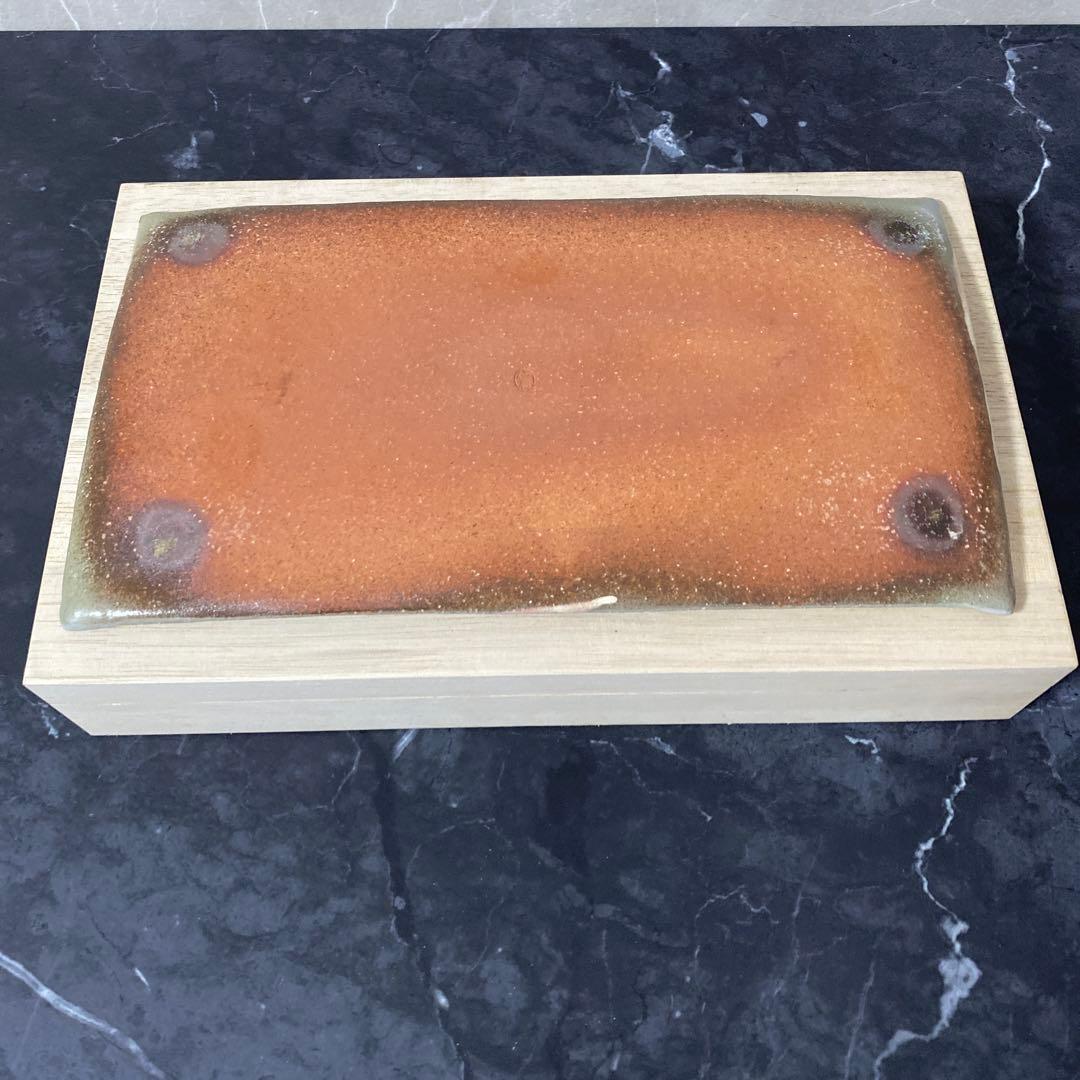 未使用品　32cm×18cm 萩角皿　七代　岡田仙舟　共箱