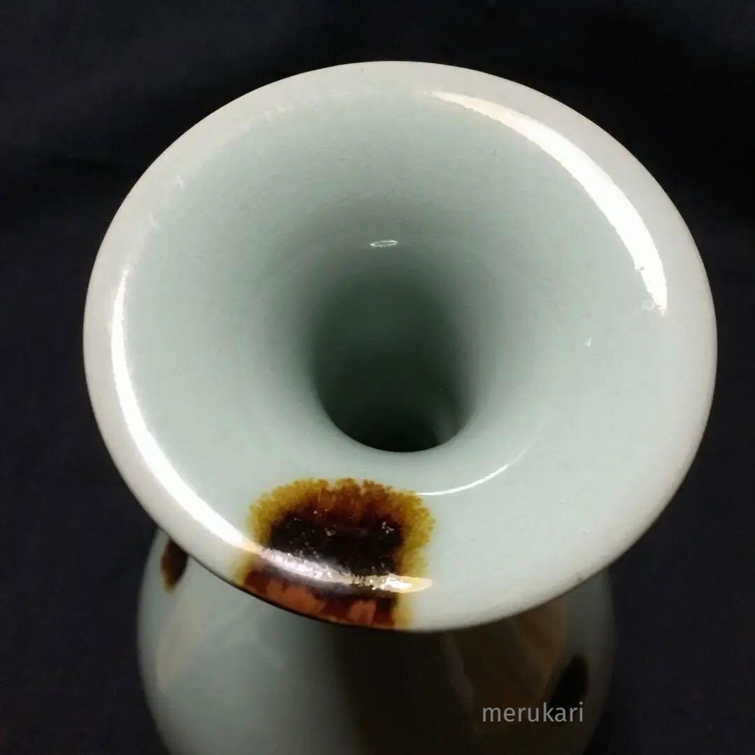 二代 諏訪蘓山 青磁 飛青磁 花入 花立 花瓶 /骨董/時代物