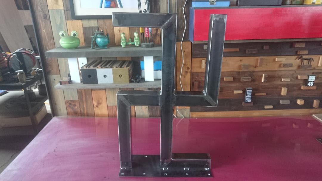 無塗装でアイアンな極太鉄脚♪ 50×400×650mm 卍型 2脚ver.