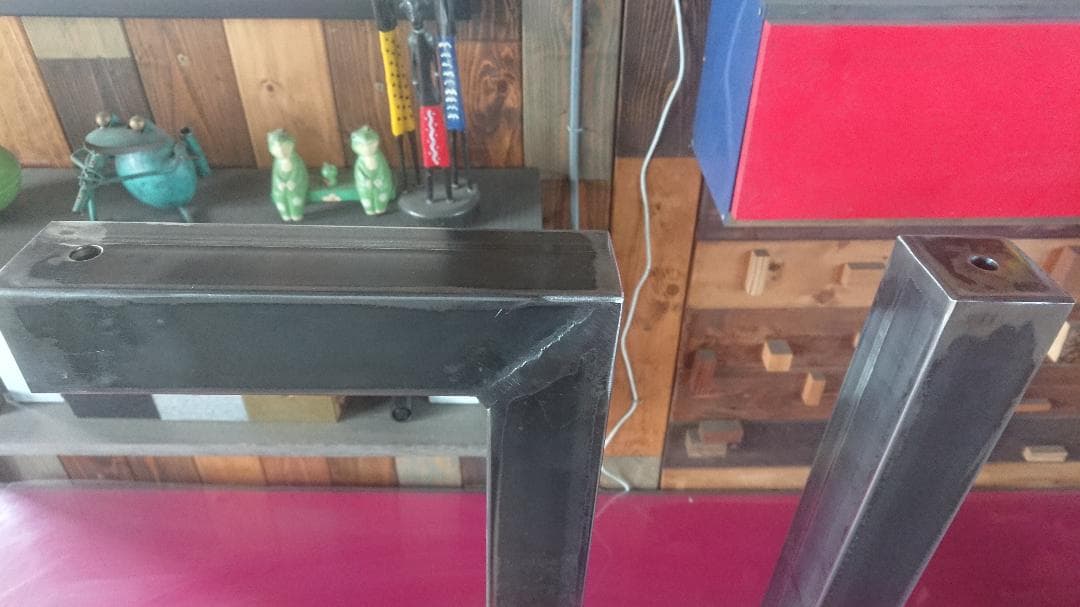 無塗装でアイアンな極太鉄脚♪ 50×400×650mm 卍型 2脚ver.