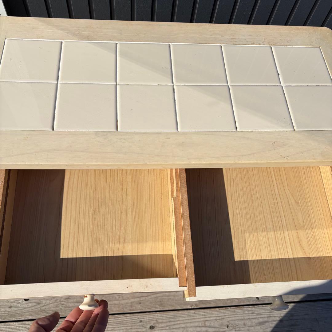 北欧レトロ タイルトップ キッチンワゴン 木製ワゴン キャスター リメイクベース