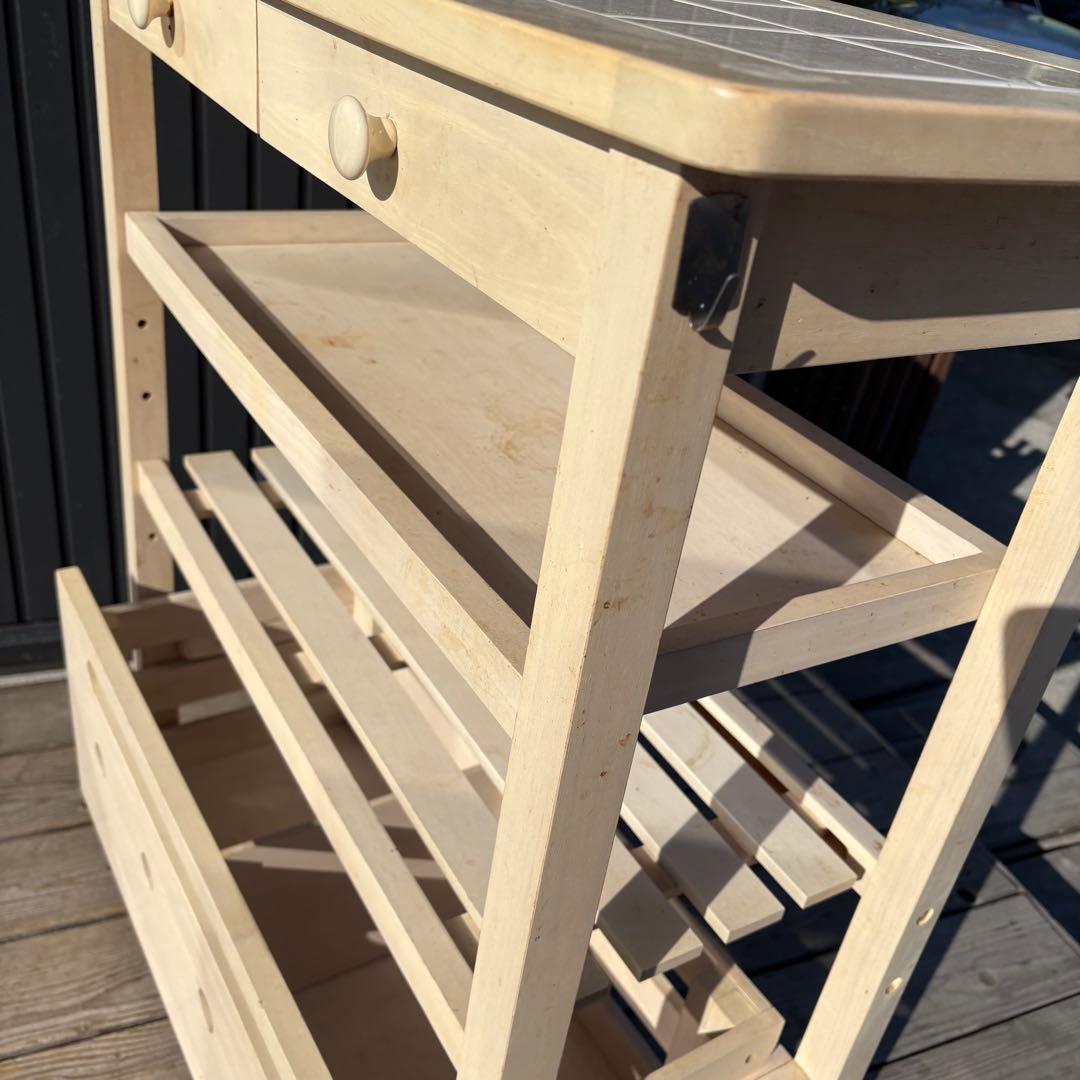 北欧レトロ タイルトップ キッチンワゴン 木製ワゴン キャスター リメイクベース