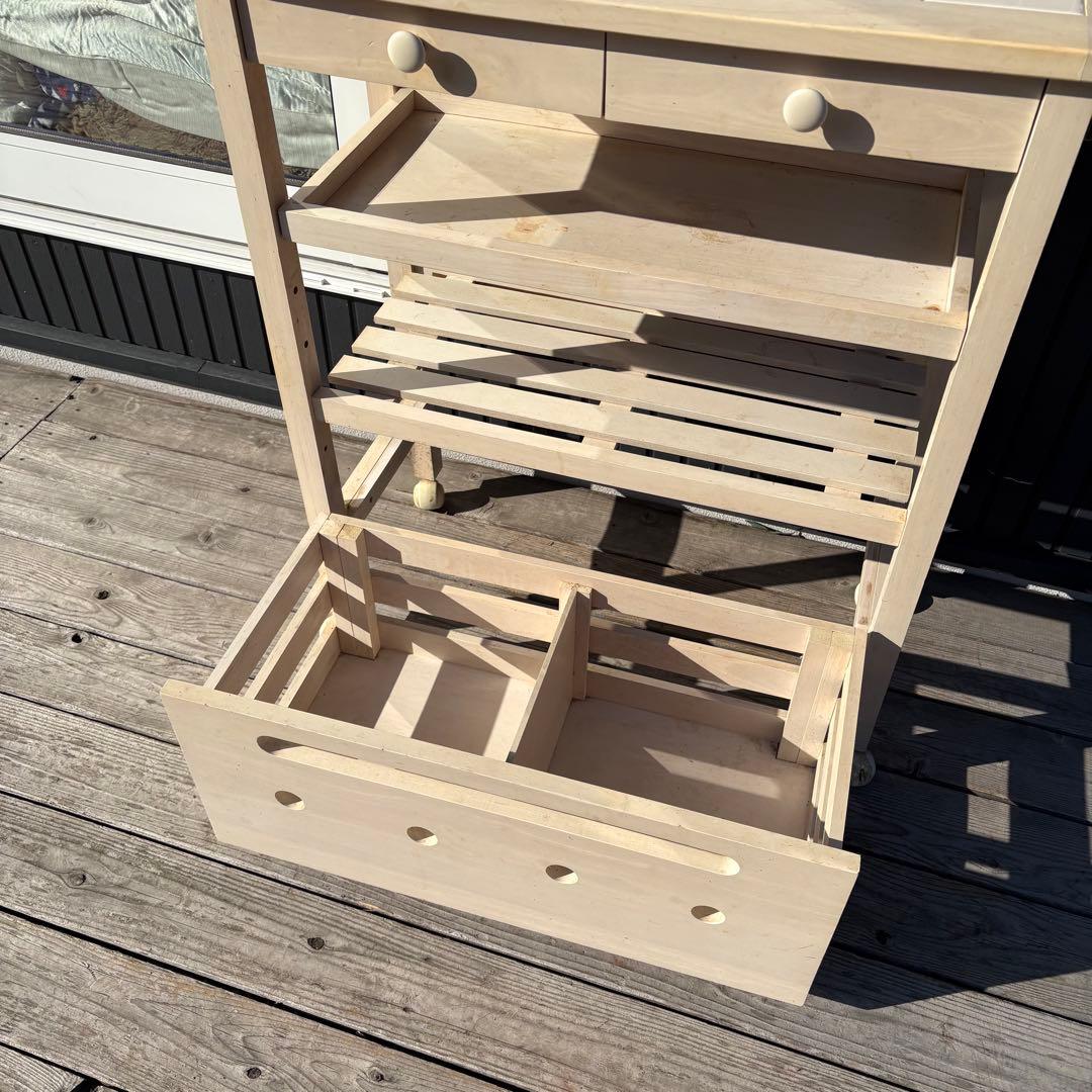 北欧レトロ タイルトップ キッチンワゴン 木製ワゴン キャスター リメイクベース