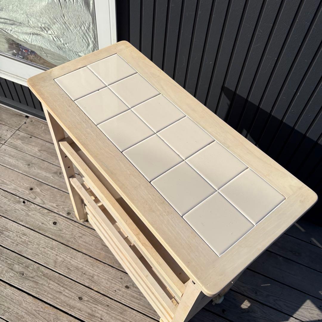 北欧レトロ タイルトップ キッチンワゴン 木製ワゴン キャスター リメイクベース