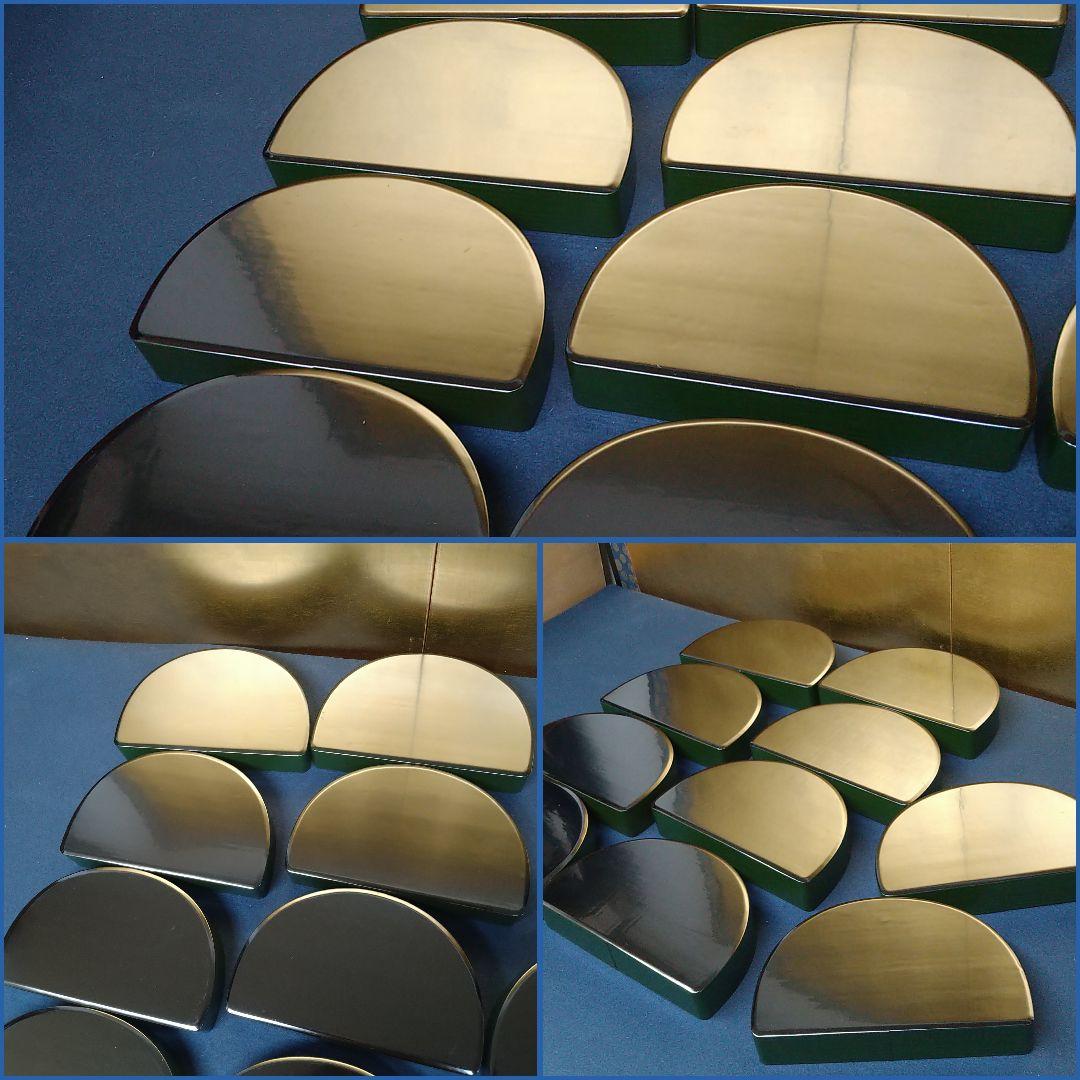 AG31 青漆塗 半月弁当 木目 刷毛木半月弁当 蓋裏絵違い 懐石 会席 茶道具