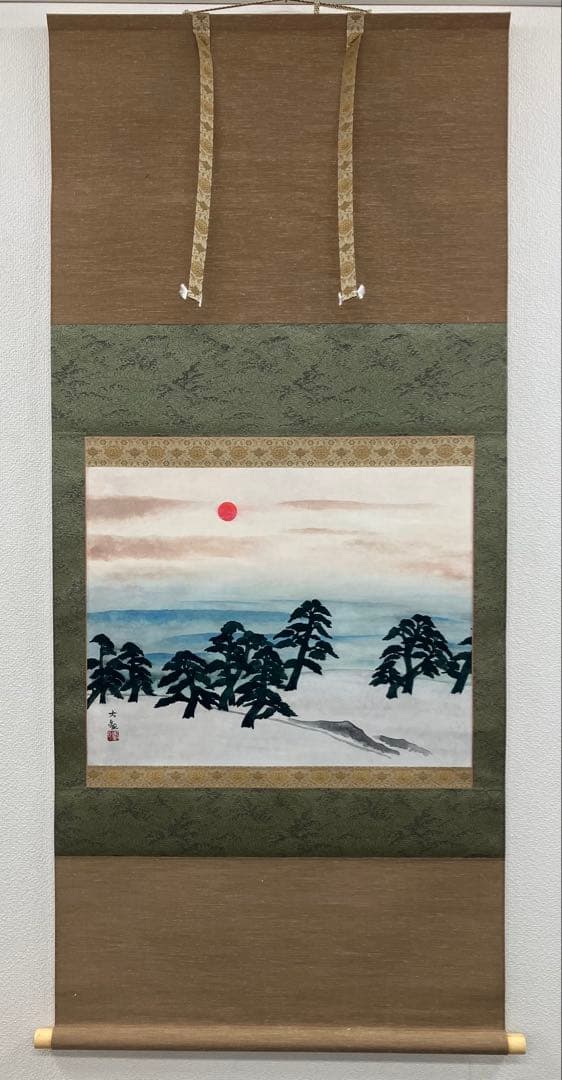 横山大観　紙本　掛軸　太巻　共箱　2重箱