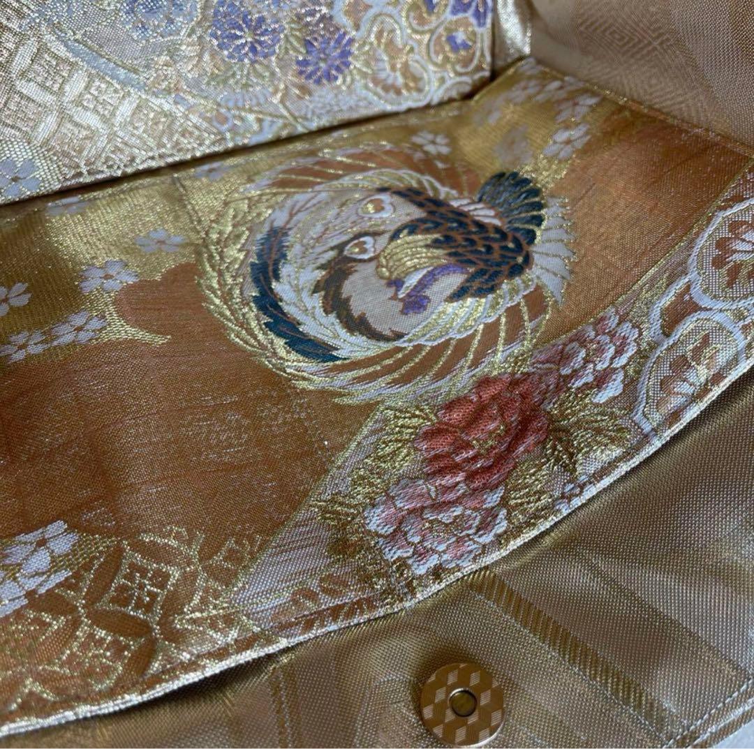 帯リメイクバッグ古典柄 宮中紋様(王朝姫之詩)姫様 正絹帯 西陣織／鳳凰 御所車