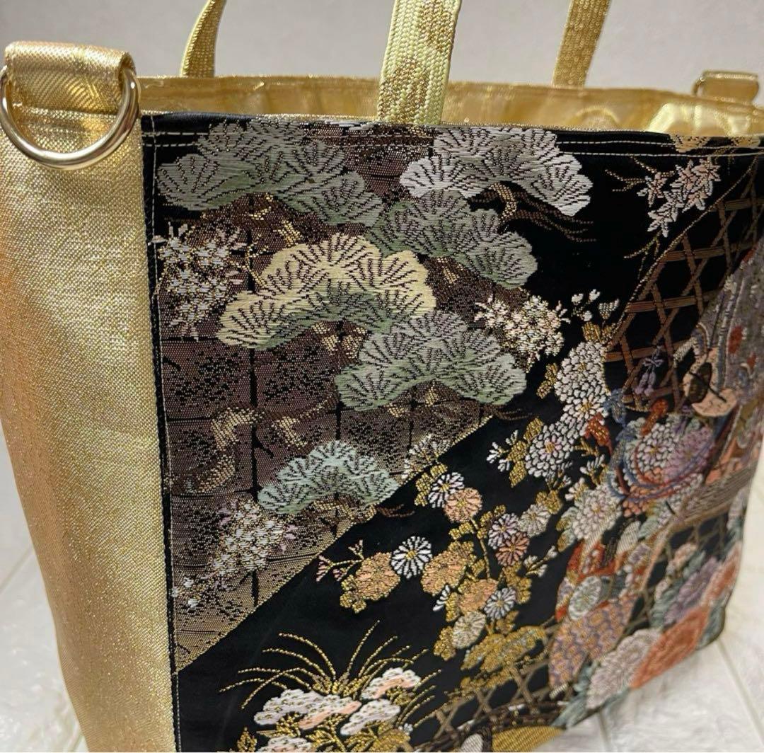 帯リメイクバッグ古典柄 宮中紋様(王朝姫之詩)姫様 正絹帯 西陣織／鳳凰 御所車