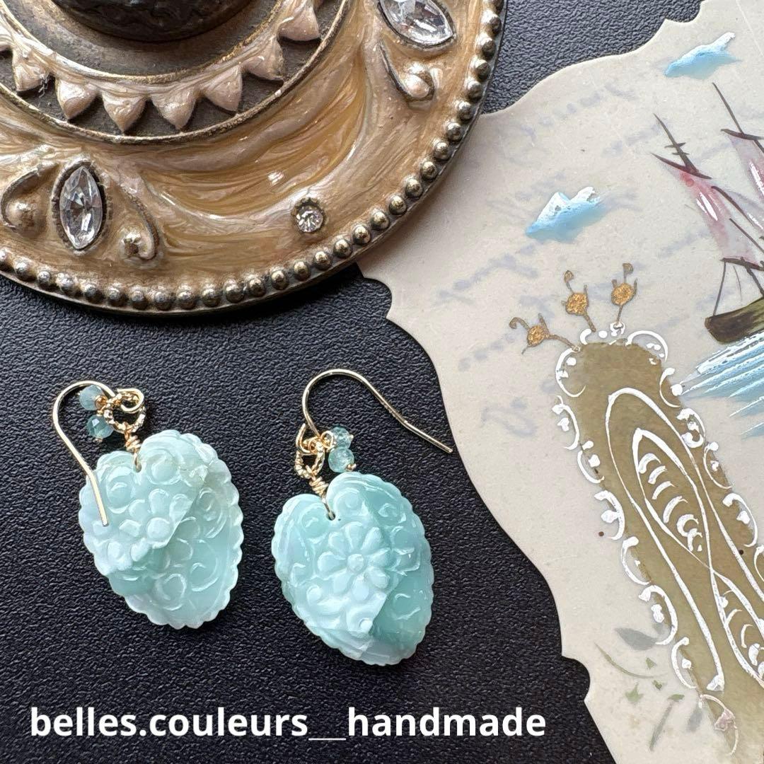 《ハニーフラット様》ヘモミルファイトフィカスリーフカービングピアスorイヤリング