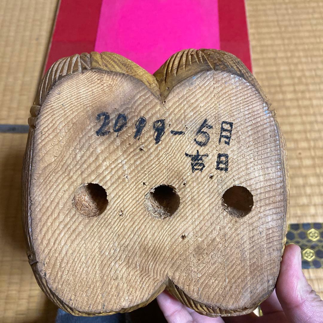 手作り木製大黒天像 赤い台座付き　非売品