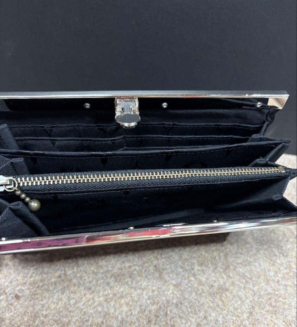 ビスコース生地 小さめ がま口バッグ グレージュ がま口長財布 ブラック