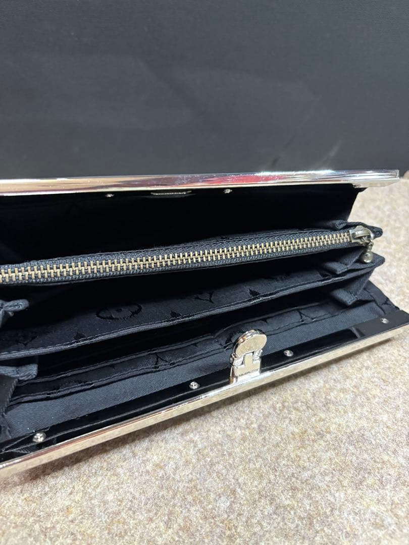 ビスコース生地 小さめ がま口バッグ グレージュ がま口長財布 ブラック