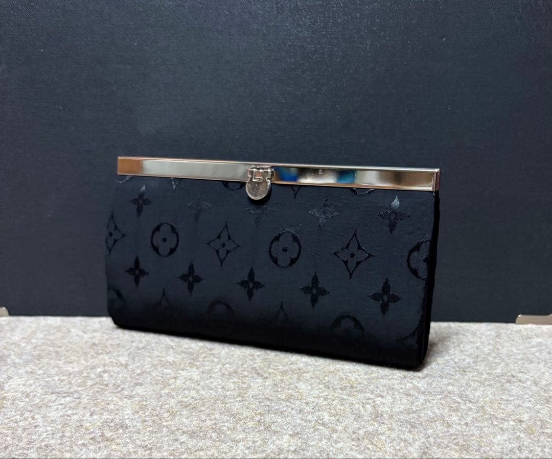 ビスコース生地 小さめ がま口バッグ グレージュ がま口長財布 ブラック