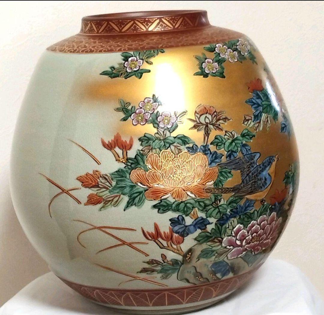 【美品】九谷焼　仙春作　花瓶　特大　10号　花鳥図柄