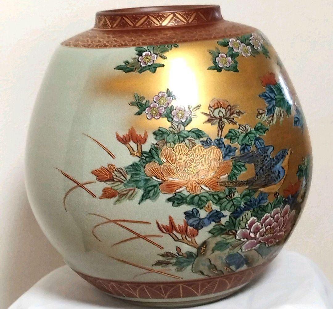 【美品】九谷焼　仙春作　花瓶　特大　10号　花鳥図柄