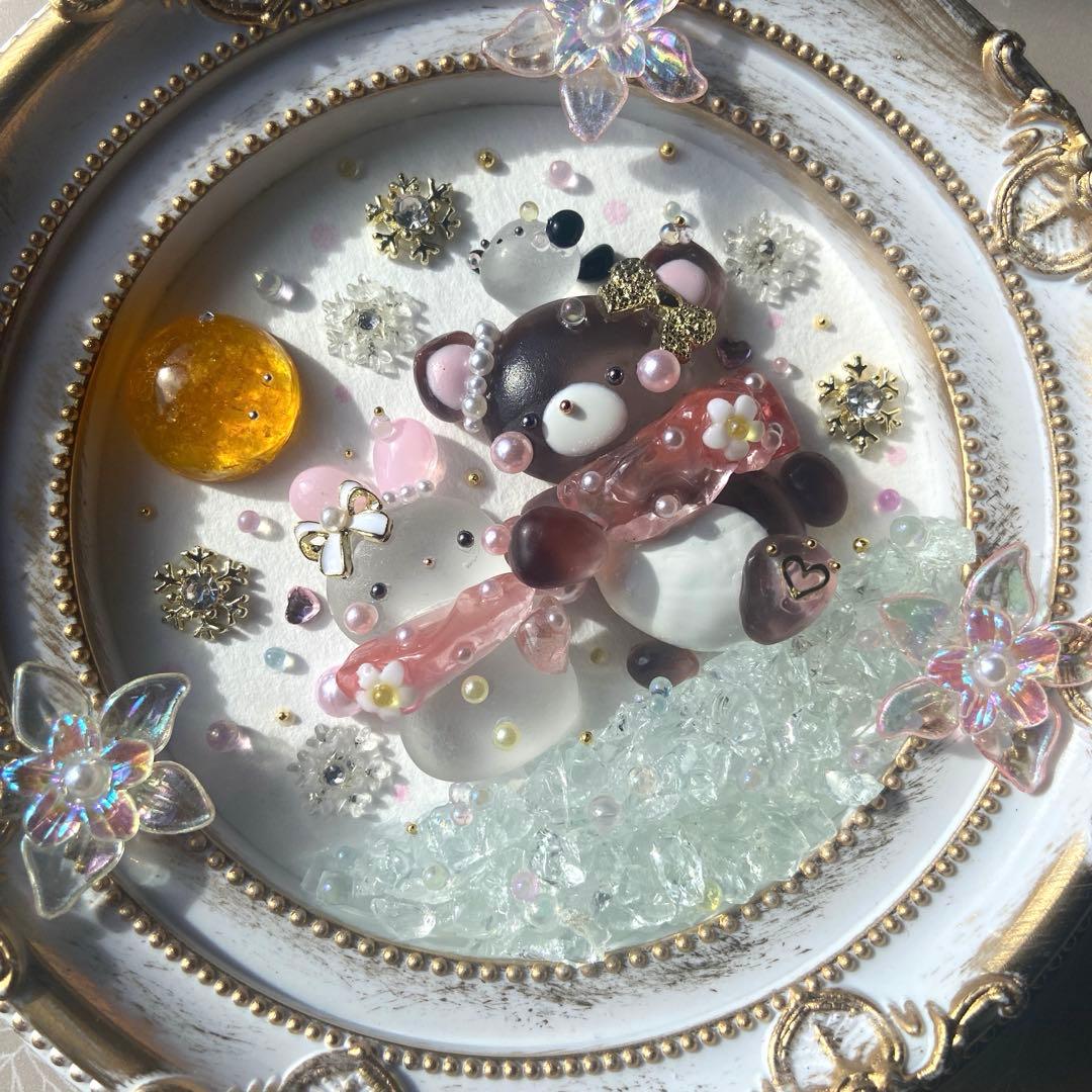 ♡おそろいマフラー優しいくまさん♡ガラス シーグラスアート 雪