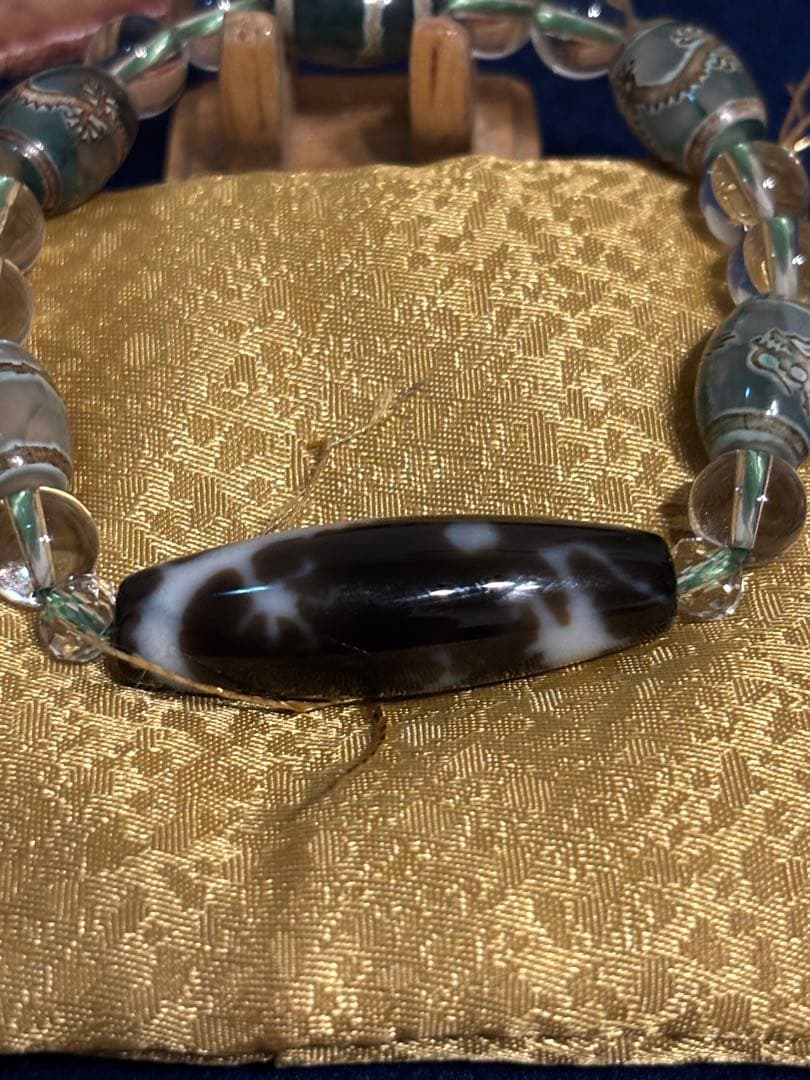 【龍神の願望成就】宝珠龍天珠ブレスレット 龍彫り瑪瑙×水晶【河内神社 浄化】