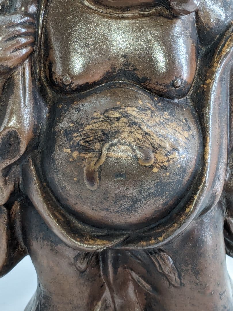 藤原龍湖 備前焼 布袋尊像 置物 七福神 縁起物 工芸品 開運招福 金運 財運