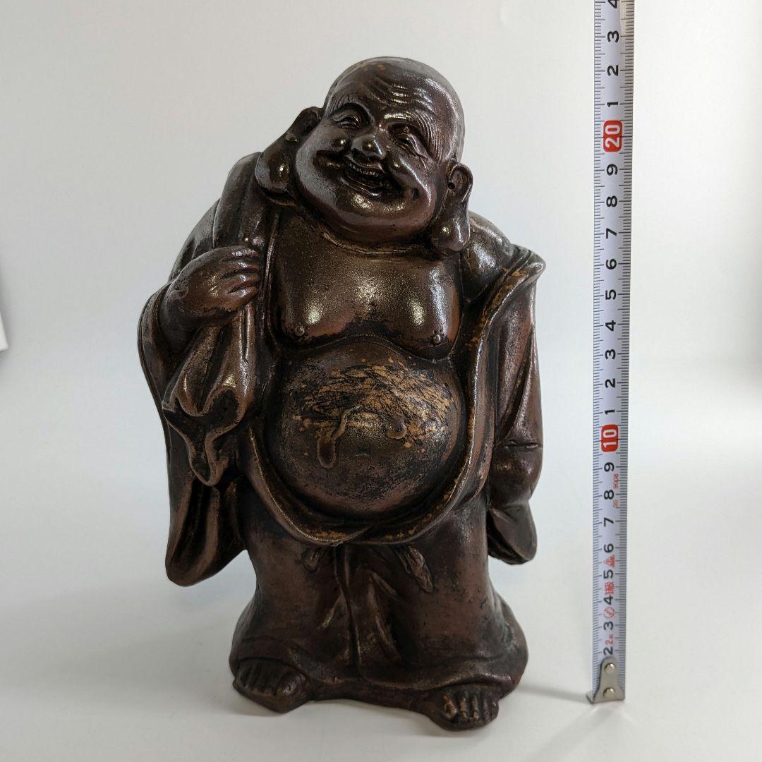 藤原龍湖 備前焼 布袋尊像 置物 七福神 縁起物 工芸品 開運招福 金運 財運