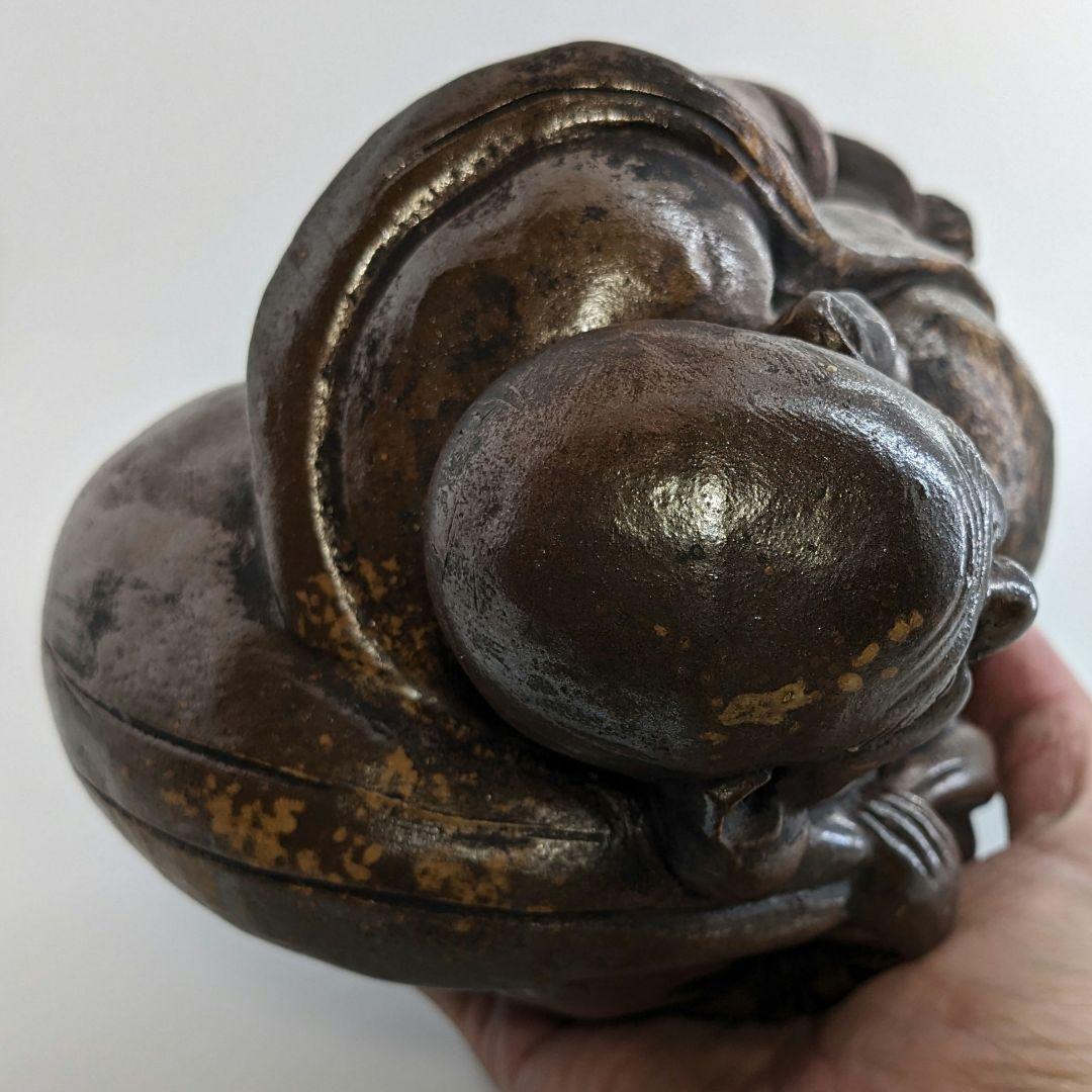 藤原龍湖 備前焼 布袋尊像 置物 七福神 縁起物 工芸品 開運招福 金運 財運
